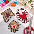thumbnail image 4 of 3pcs 3 styles Sacred Heart Polyester Fabric Computerized Embroidery Cloth Iron on/Sew on Patches Glass Seed Beaded Appliques Costume Accessories with Sequin Mixed color 96~131x92~105x3~7mm 1pc/style, 4 of 5
