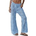 thumbnail image 2 of Womens Crochet Swimsuit Coverup Pants High Waisted Drawstring Sexy Sheer Mesh Knit Wide Leg Beach Pants, 2 of 6