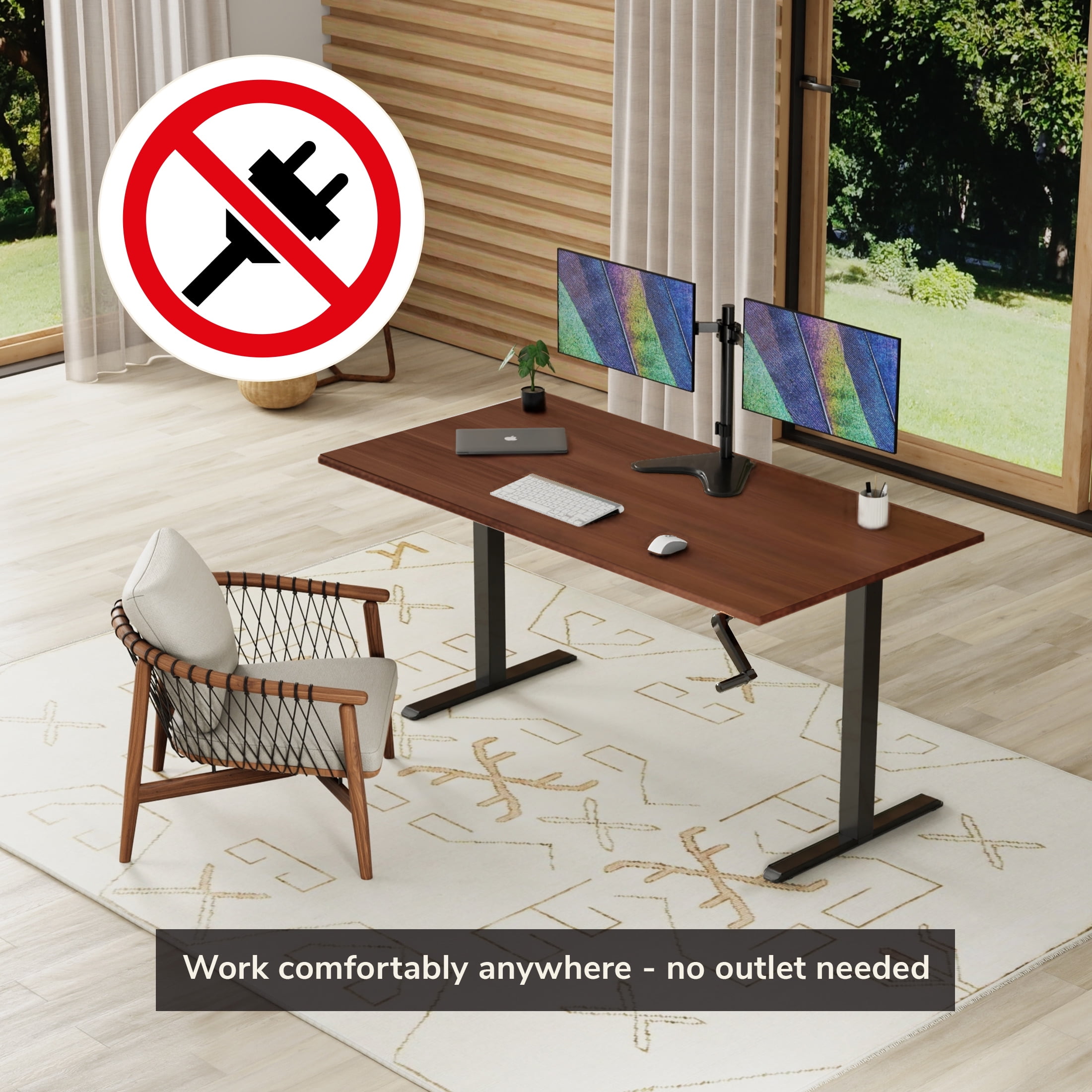 Mount-It! Hand Crank Standing Desk Frame with 55" Desktop, Brown