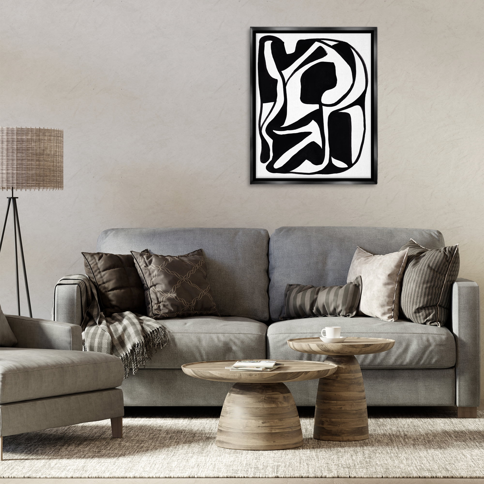Stupell Industries Swirling Ink Pattern Abstract Painting Black Floater Framed Canvas Art Print Wall Art, 25 x 31