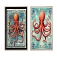 thumbnail image 2 of Designart "Retro Stamp Red Octopus Portrait I" Animals Octopus Framed Wall Art Set Of 2 - Children's Art Red Framed Wall Art Set Of 2, 2 of 6