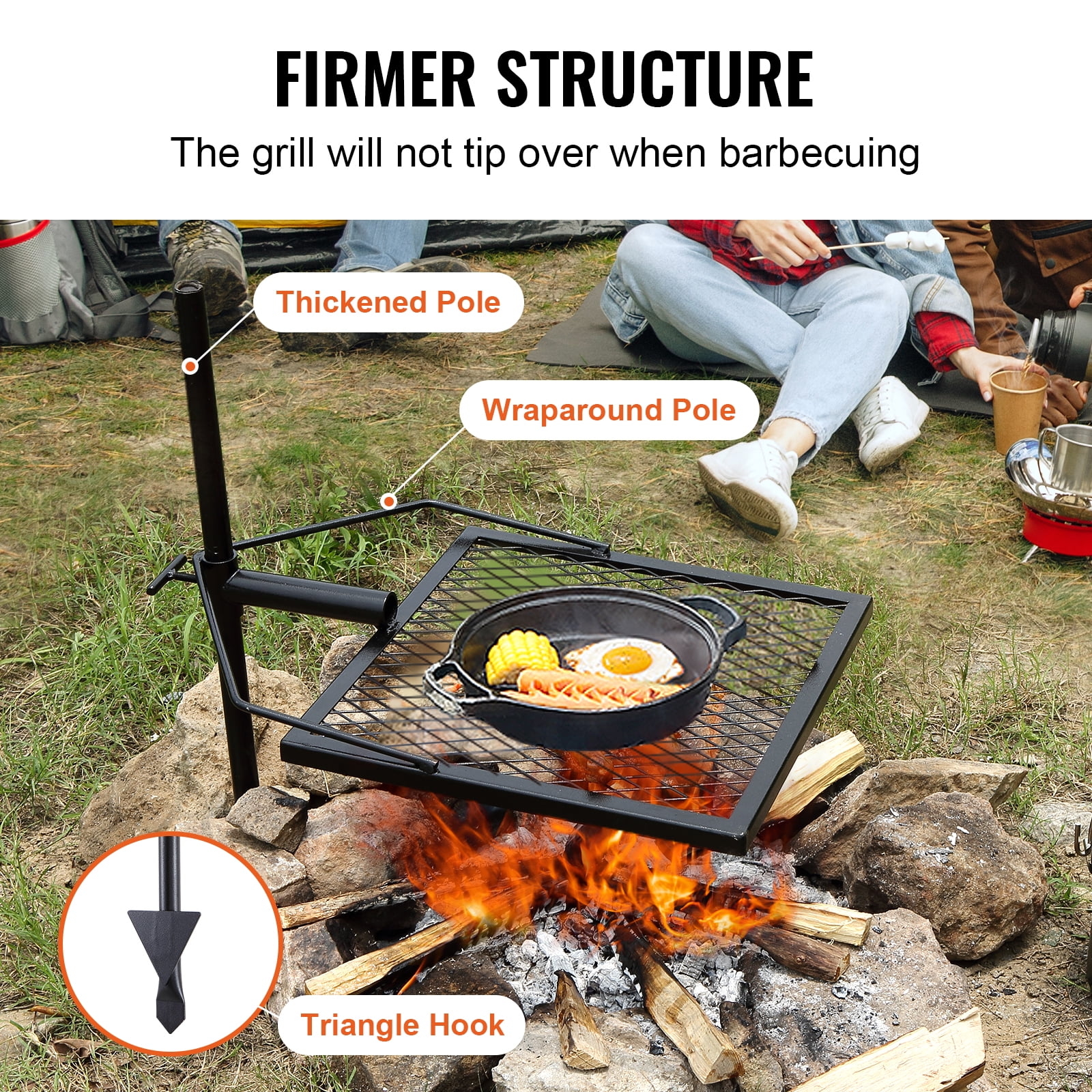 Grille De Feu De Camp Pivotante VEVOR - Barbecue Réglable En Hauteur, Portable, Pour Cuisson En Plein Air