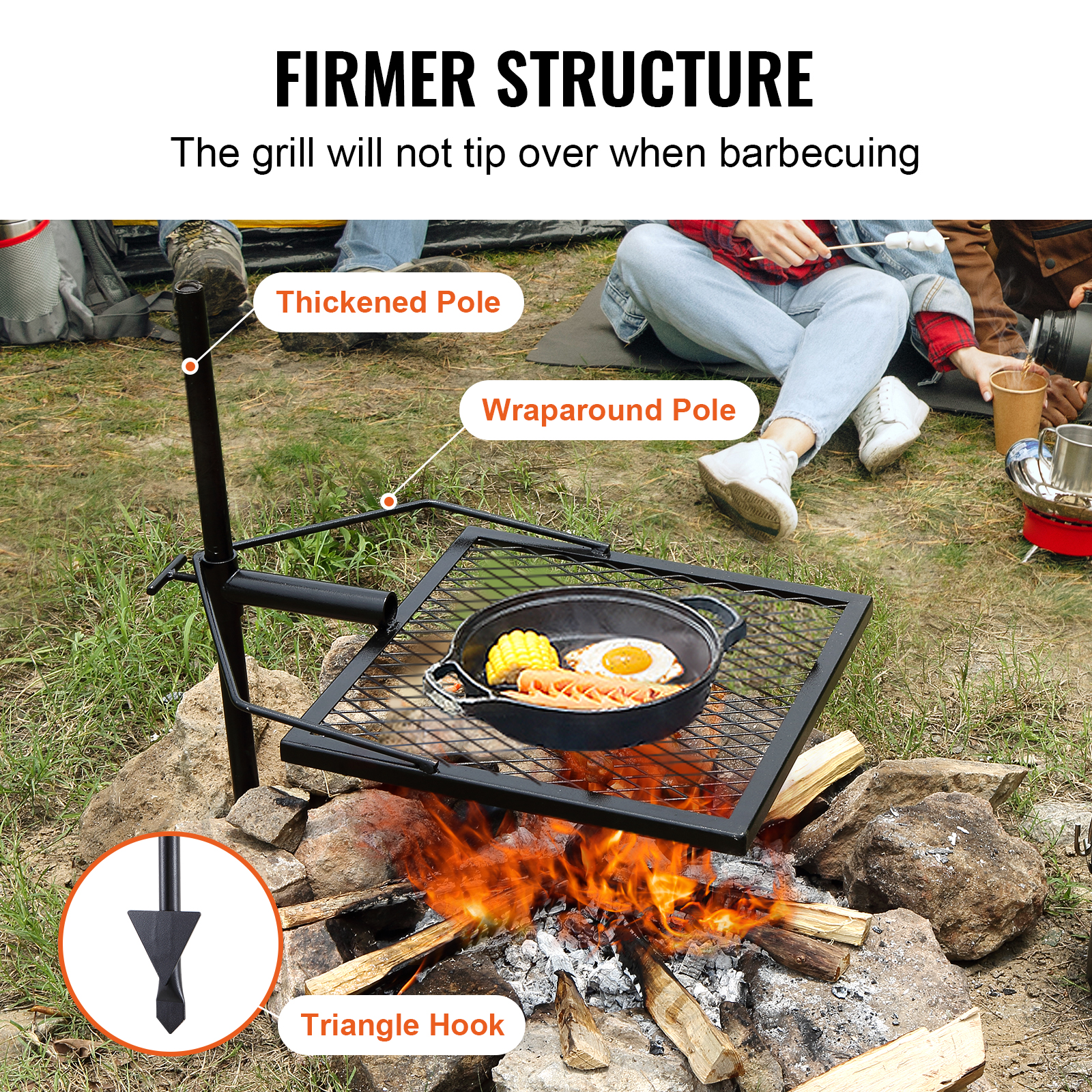 Grille De Feu De Camp Pliante En Acier Inoxydable - Hauteur Réglable, Portable - Pour Barbecue Camping Et Plein Air