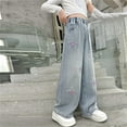 thumbnail image 6 of Girls' Jeans Star Jeans Girls Straight Leg Wide Leg Girls Pants High Waist Baggy Jeans Girls with Pockets School Clothes 7-8 Years, 6 of 9
