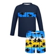 thumbnail image 4 of Bathing Suits for Teens Rash Guard Swimsuits Set for Boys Hawaiian Print Long Sleeve Swim Shirt with Swim Trunks Vacation Modest Two Piece Swim Set for 3-14Years, 4 of 7
