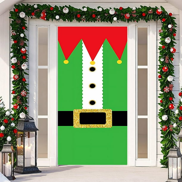Decoración navideña de Grinch Puerta navideña Ancho Tela de poliéster Decoración navideña y de Año Nuevo Cortina navideña para puerta Decoración navideña 90*200cm Banner navideño de Grinch