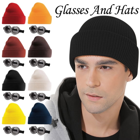 Lwlmwt Solid-Color Beanie and Glasses Set Ultra-soft texture Excellent elasticity Comfortable to wear Easy to store Unisex