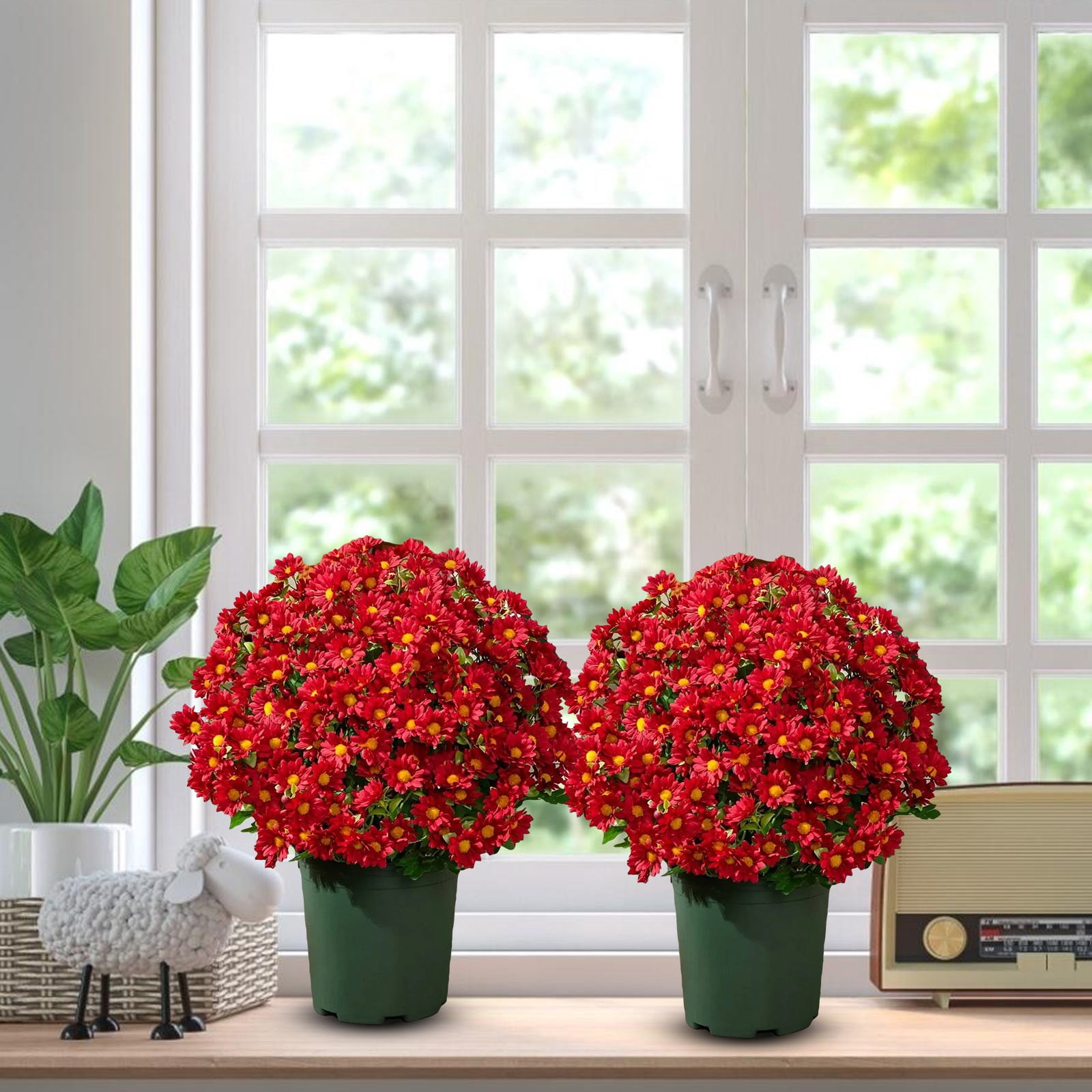 10 Bouquet Artificial Topiary for Outdoors- Potted Plant Fake Geraniums Bush-UV Resistant Artificial Outdoor Plant for Front Porch, Garden, Yard, Patio Decor, 11.81 Inch, Red