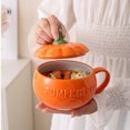 thumbnail image 6 of Ceramic Pumpkin Bowl With Lid | Microwaveable Thanksgiving Tableware | Orange Porcelain Pumpkin-Shaped Serving Dish | Oven Safe | 1 Piece | 7.08in Diameter, 6 of 6