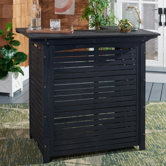 SAFAVIEH 46" Acacia Wood Patio Bar Table with Weather-Resistant Feature, Black