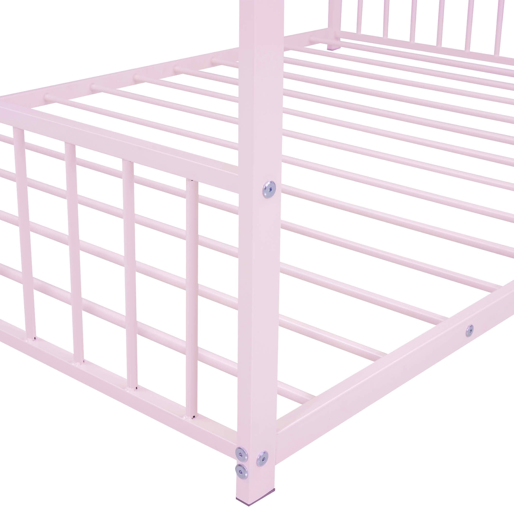 MAYEERTY Metal Kids House Bed with Roof Playhouse Design Sturdy Platform Bed with Slats Easy Assembly