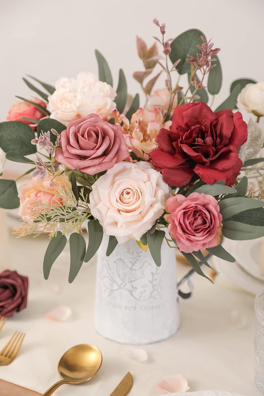 Artificial Flowers Combo Box Set Silk Flowers Fake Rose for DIY Floral Arrangements Wedding Bouquets Centerpieces Baby Shower Party Home Decorations（Nude Color）