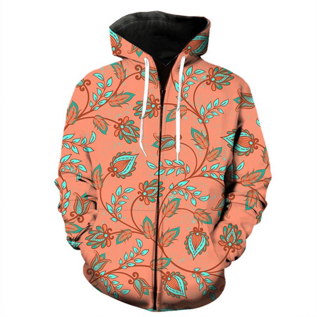 Sudadera con capucha exótica retro con estampado 3D para hombre, sudaderas con gráficos florales, sudaderas casuales de gran tamaño con capucha y cremallera, suéteres holgados.