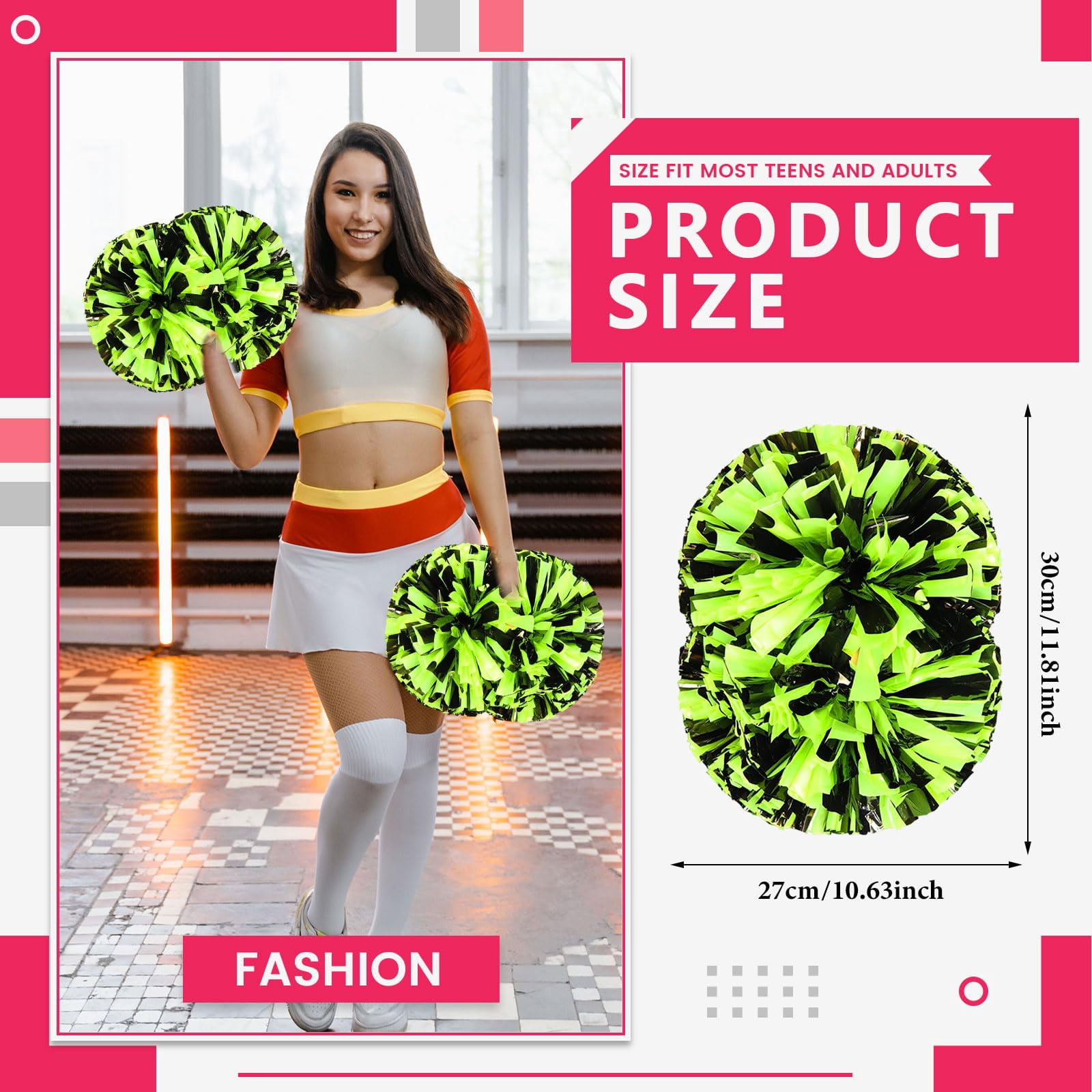 Cheer Pom Poms 22 Pcs with Handle, Cheerleading Handheld Squad Pompoms for Sports Team Cheer Spirit Games Dance Party Adults