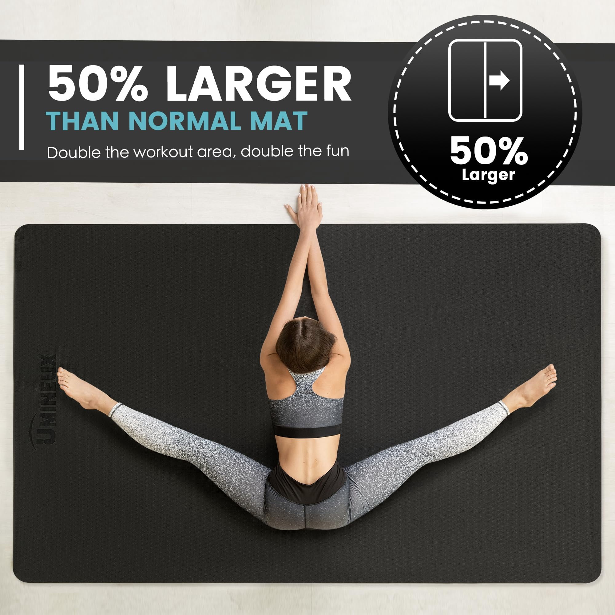 Yoga Mat for Men and Women 2/5 Inch Extra Thick All-Purpose TPE Fitness Mat, Non-Slip and Eco Friendly Exercise Mat for Yoga, Pilates, Stretching, Black and Dark Grey