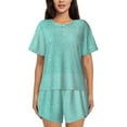 thumbnail image 1 of Balery Teal Turquoise Glitter Conjunto de Pijama para Mujer con Estampado, Dos Piezas de Manga Corta y Shorts, Ropa de Dormir Suave con Cuello Redondo y Bolsillos-X-Large, 1 of 6