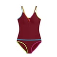 thumbnail image 6 of RYRJJ Womens Tummy Control Tankini Swimsuits Color Block Bathing Suits V Neck Two Piece Swimwear with High Waisted Shorts(Wine,XL), 6 of 7