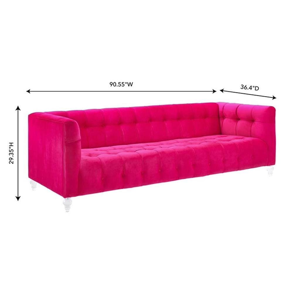 Maklaine 29.35"H Transitional Velvet Upholstered/Acrylic Sofa in Pink