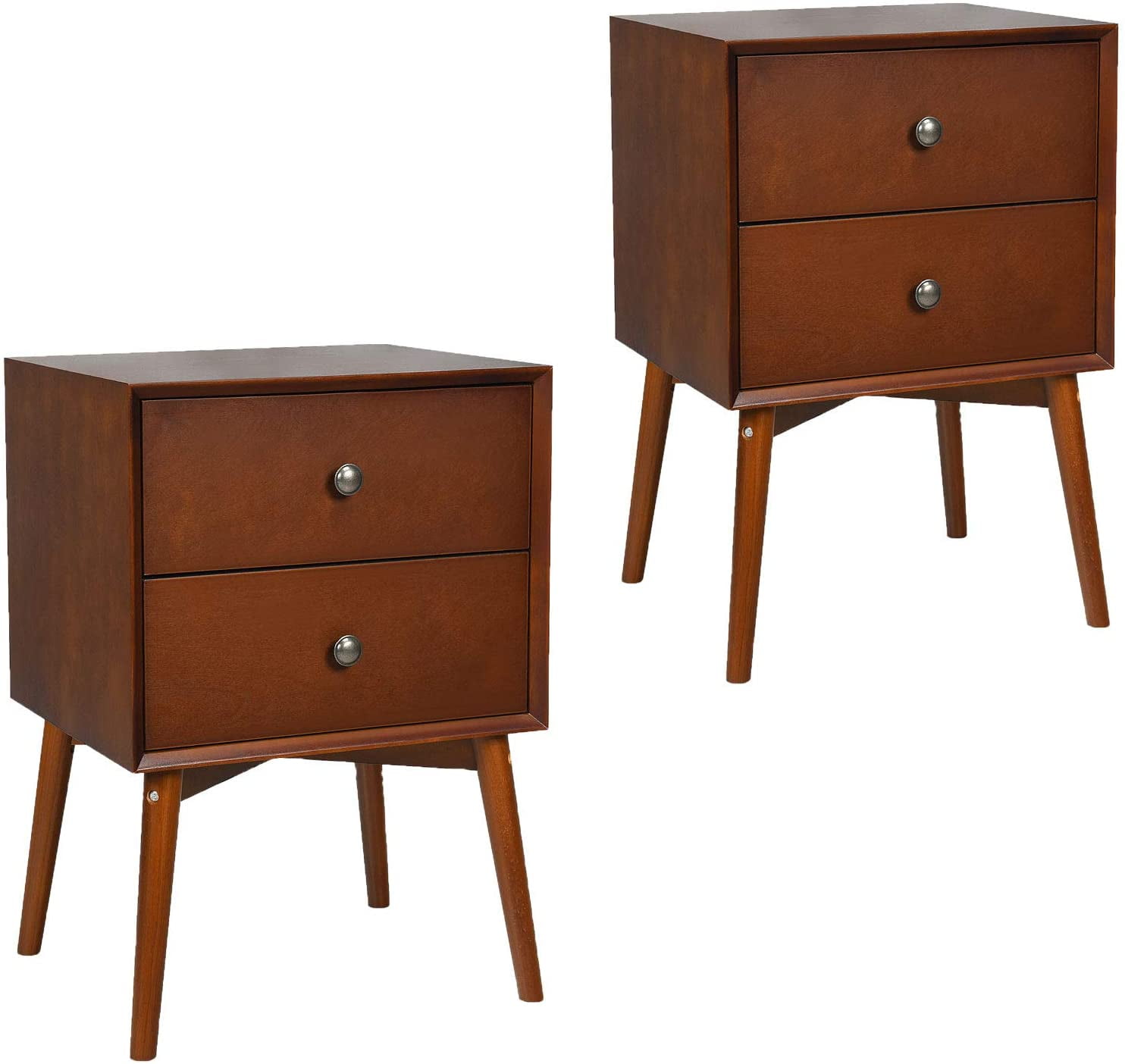 27-inch Brown Modern Accent Table and Nightstand Mid-Century MDF Drawers