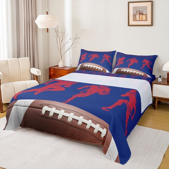 jejeloiu Football Gamer Silhouette Twin Sheet Sets,Rugby Ball Games Bedding For Boys Teens 3pcs