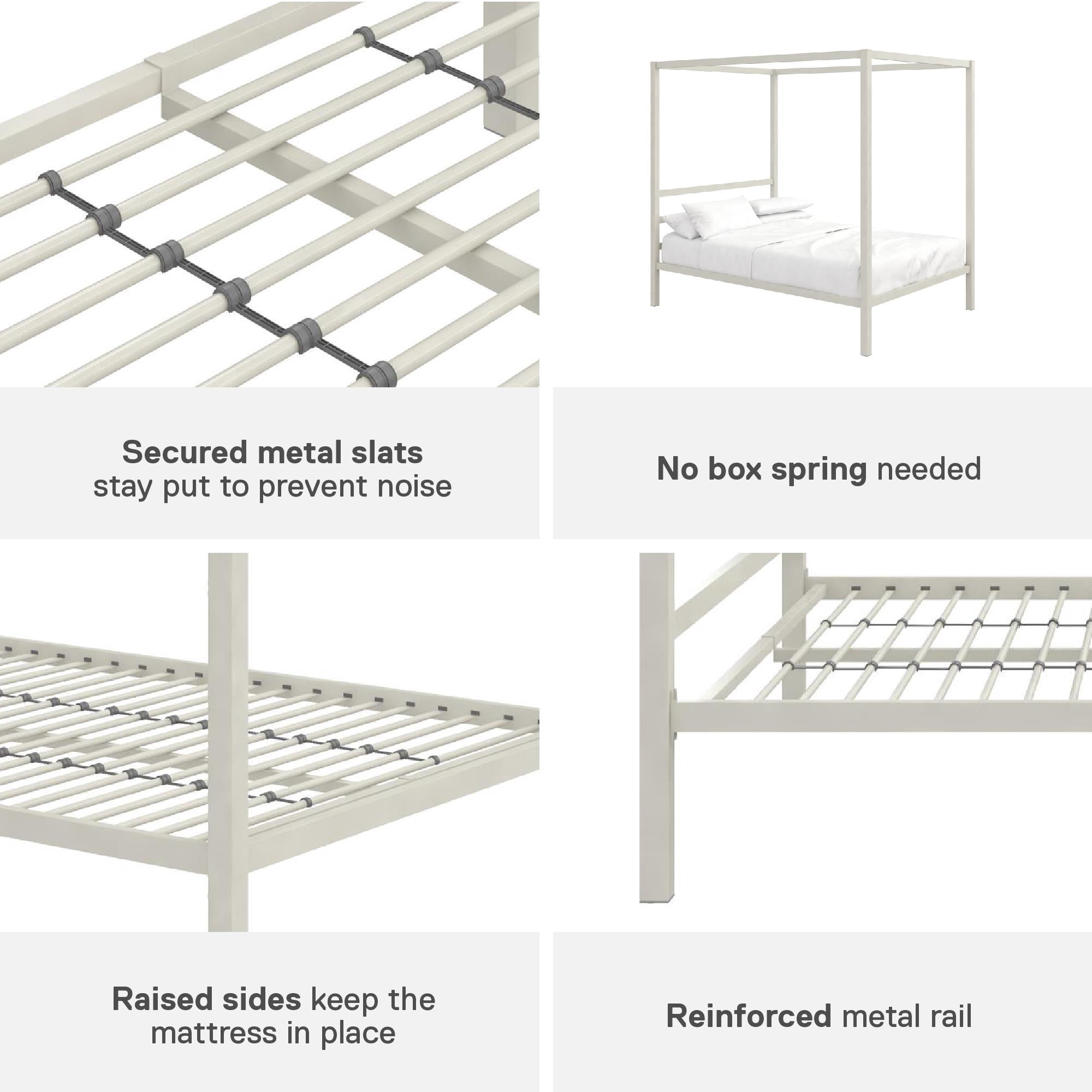 DHP Modern Metal Canopy Bed, Off White Metal, Full