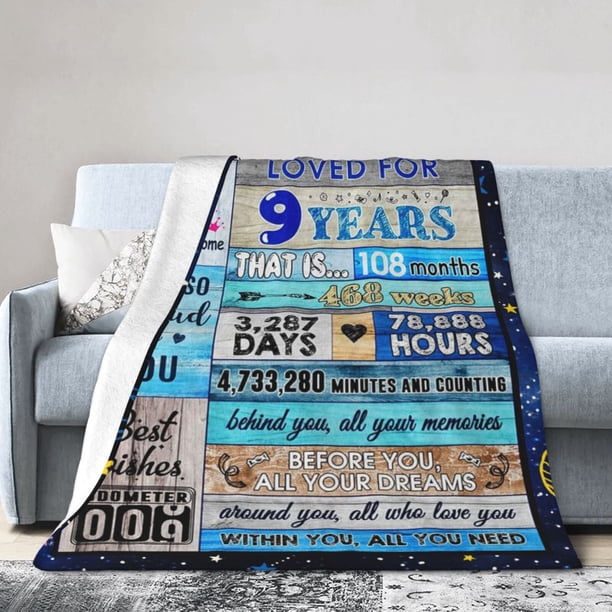 LHSHID Happy 9th Birthday Gift Throw Blanket Soft Fuzzy Fleece Blanket For Couch Bed Living Room Decoration 50x60in