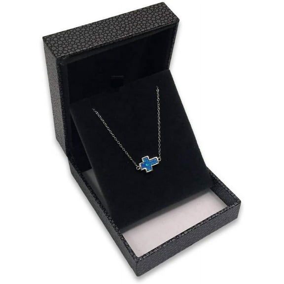 1 Qty - Grey Shagreen Embossed Pendant Jewelry Box w/ Matte-Black Gift Packer Slate-Grey Suede Interior - Glossy Faux-Leather Finish