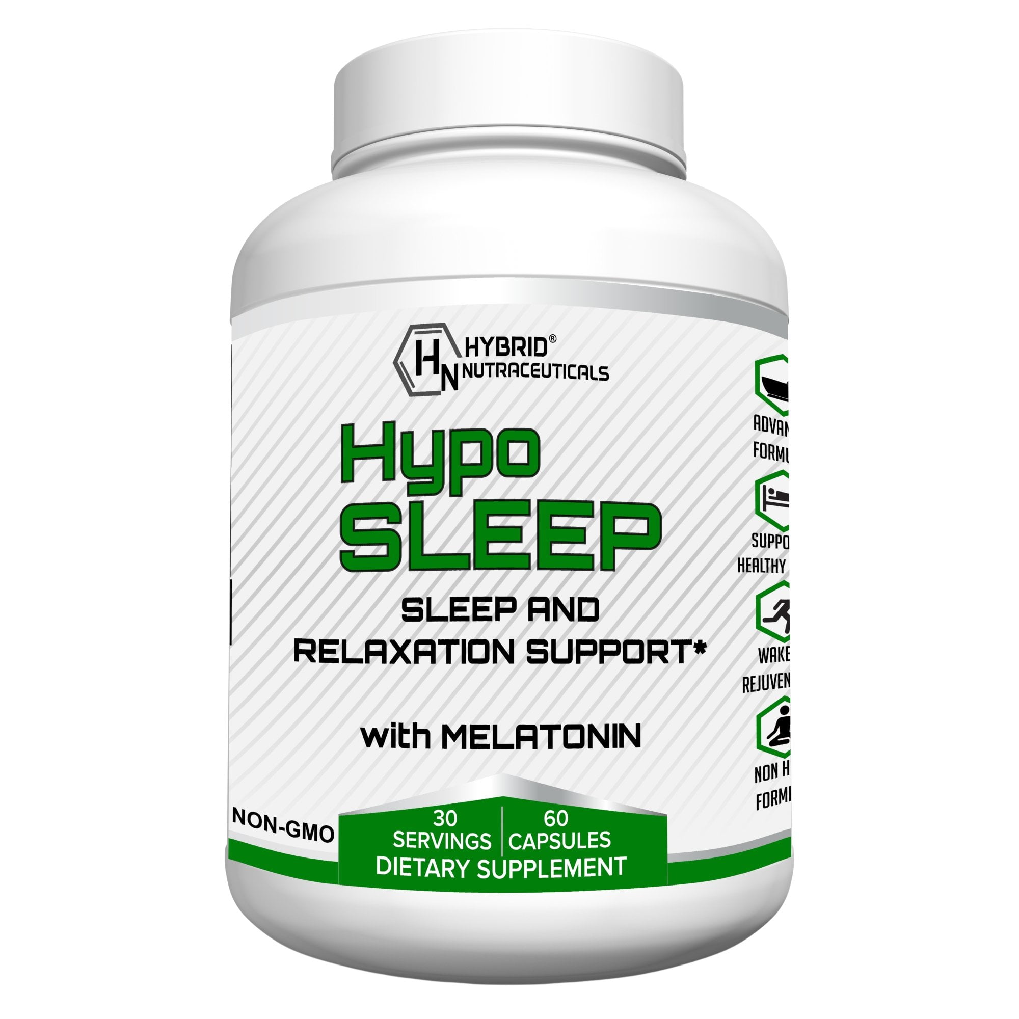 HypoSleep Natural Sleep Aid Supplement with Melatonin - Non-Habit-Forming Relaxation Support, Best Nighttime Sleeping Medicine for Adults - 60 Capsules