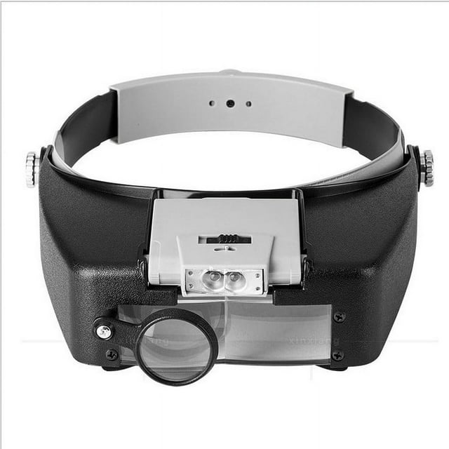 JUNWELL 2 Loupes LED Microscope Style Casque Bandeau Loupe Mains Libres Lunettes pour Lecture Bijoux Loupe Montre Réparation Électronique avec Boîtier de Batterie Gris (Sans Batterie)