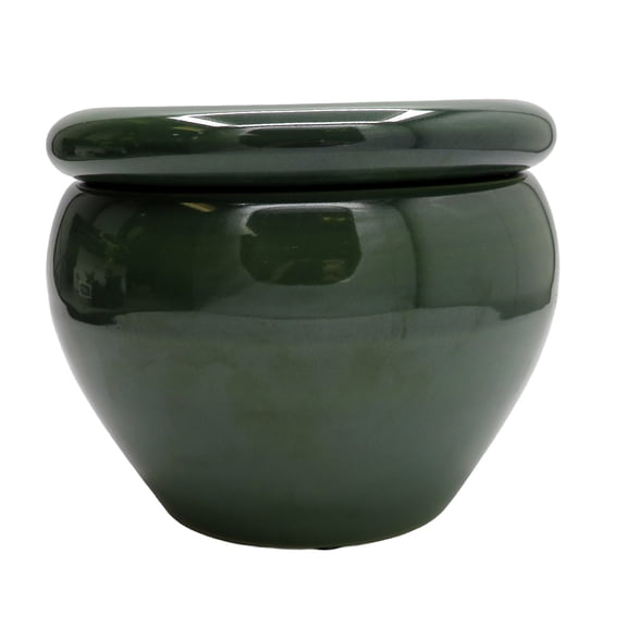 Round Self Watering Glazed Ceramic Pot - Green - 6 1/4 x 4 3/4"