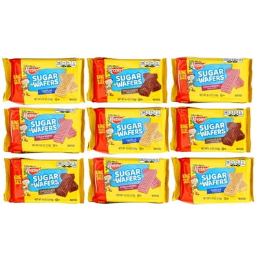 Keebler Sugar Wafers King Size 9 Count Variety Pack, 4.4oz Individual Wafer Cookies, Chocolate, Strawberry & Vanilla Wafers, The Hampton Candy Company