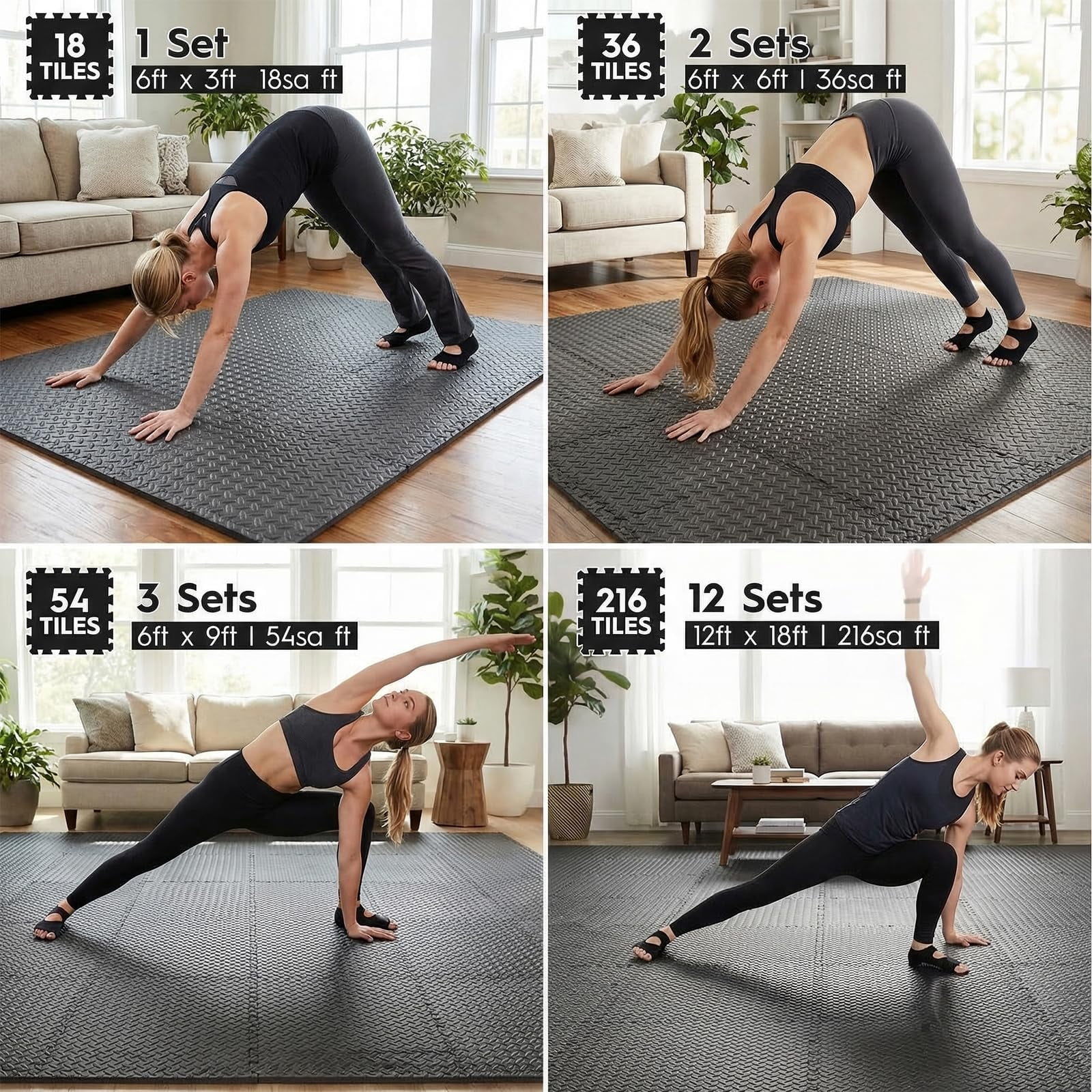 18 Tiles Puzzle Exercise Mat, EVA Interlocking Foam Floor Tiles, Non-Slip, Protective, Water-Resistant Flooring for Home Gym & Workout Equipment, 12.6" x 12.6" x 0.4", 18 Sq Ft