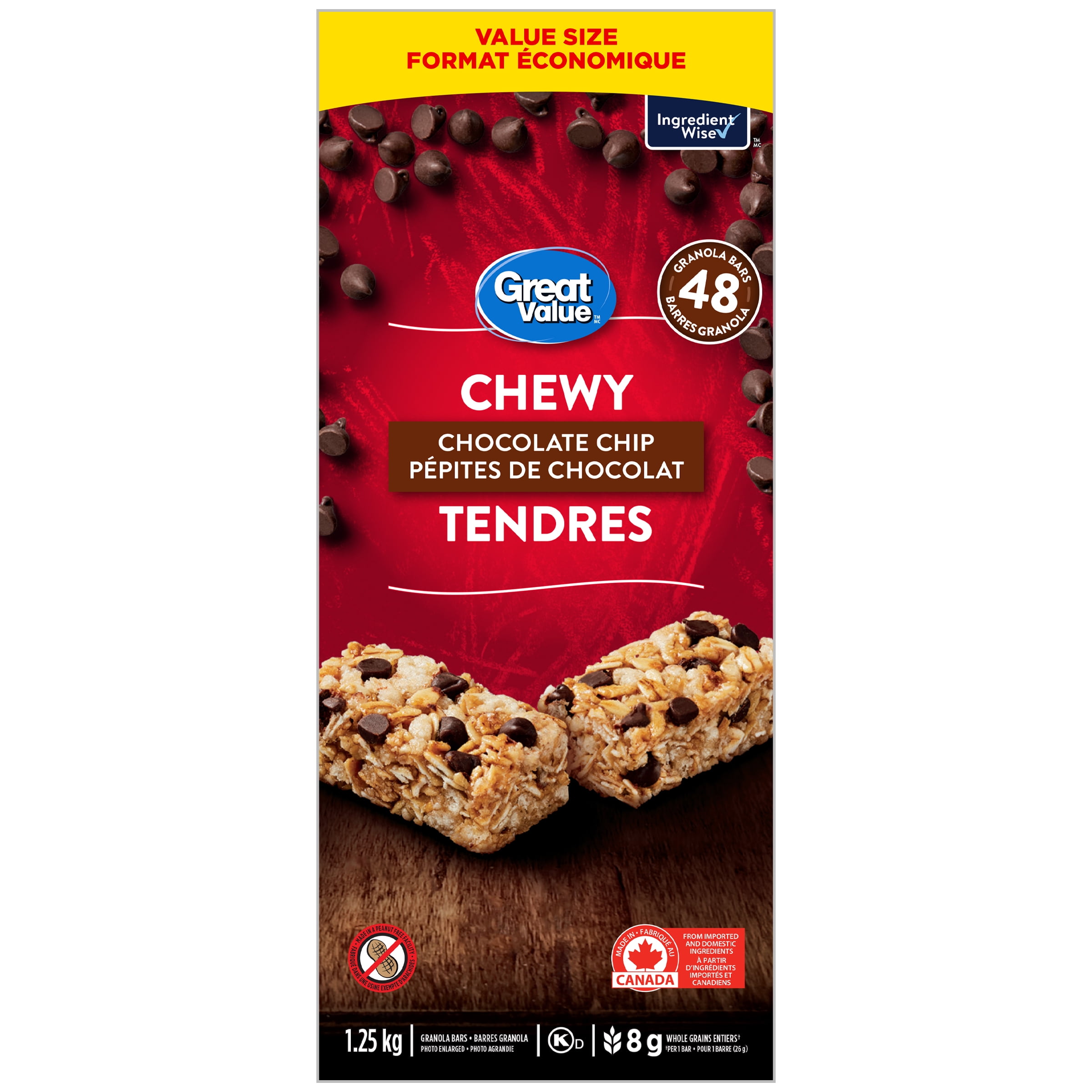 Barres granola tendres aux pépites de chocolat Great Value 1,25 kg