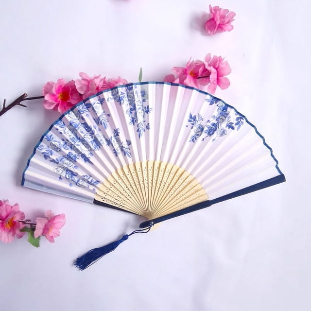 Abanico plegable antiguo para mujer, abanico de tela de seda de bambú, abanico plegable portátil, abanico de regalo, abanico pequeño