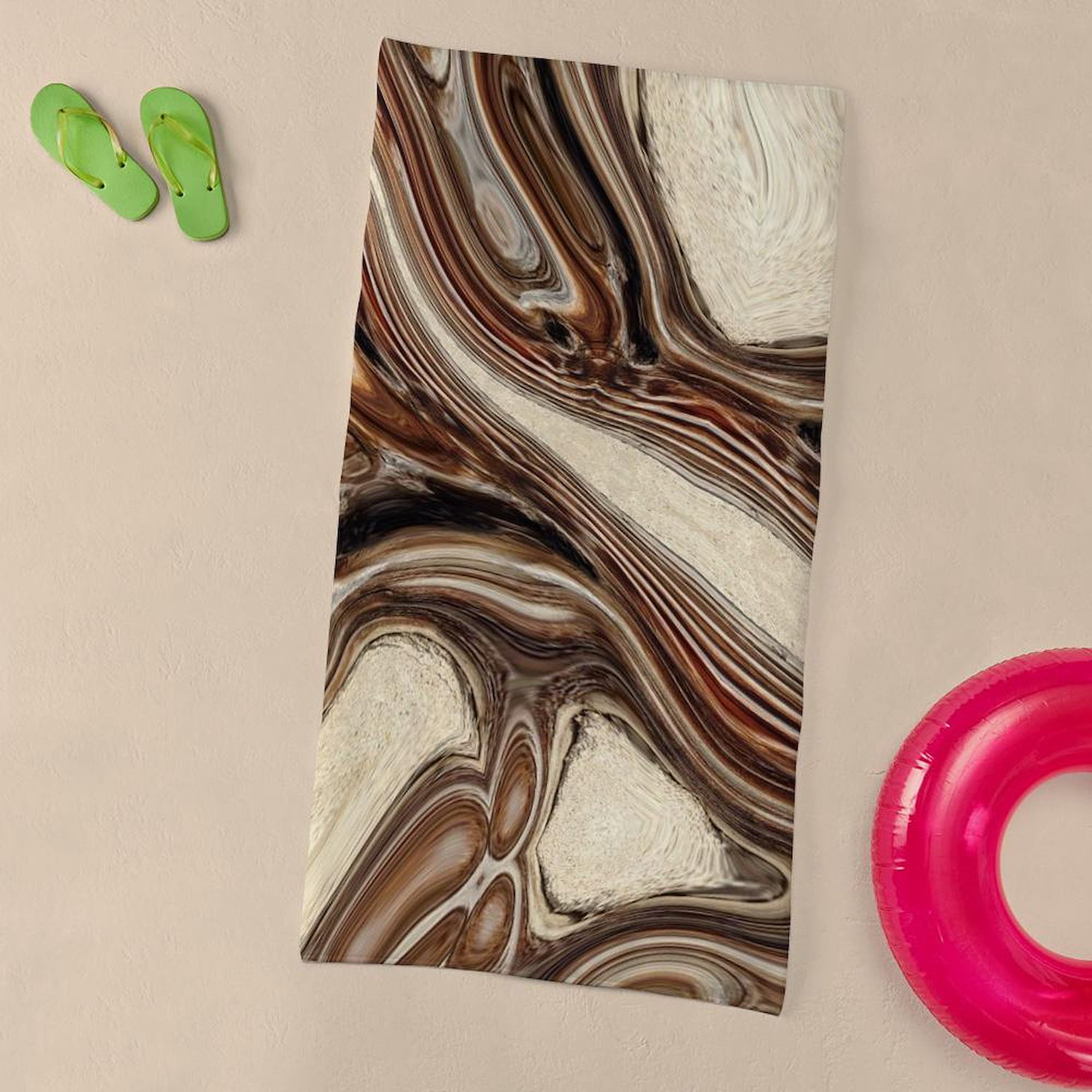 CafePress - Rustic Brown Swirls Marble - Large Beach Towel, Soft 30"x60" Towel with Unique Design
