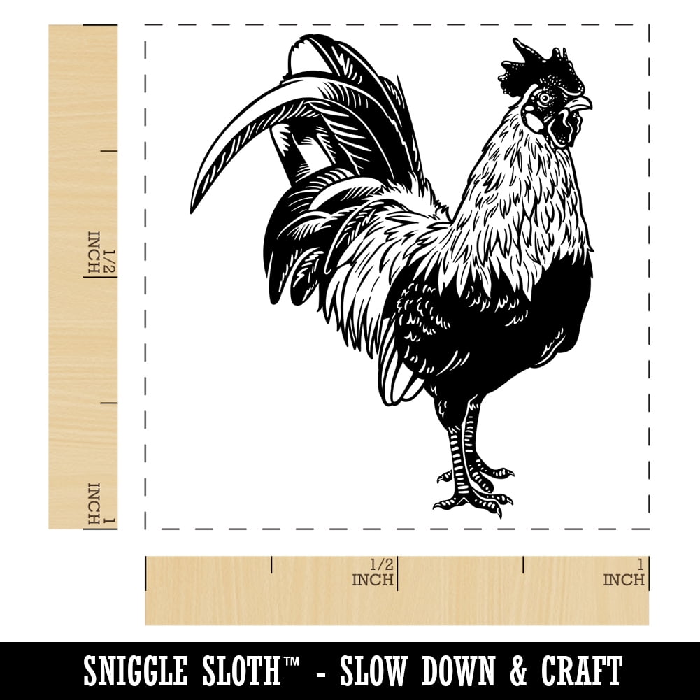 Handsome Rooster Chicken Self-Inking Rubber Stamp Ink Stamper - Blue Ink - Small 1 Inch