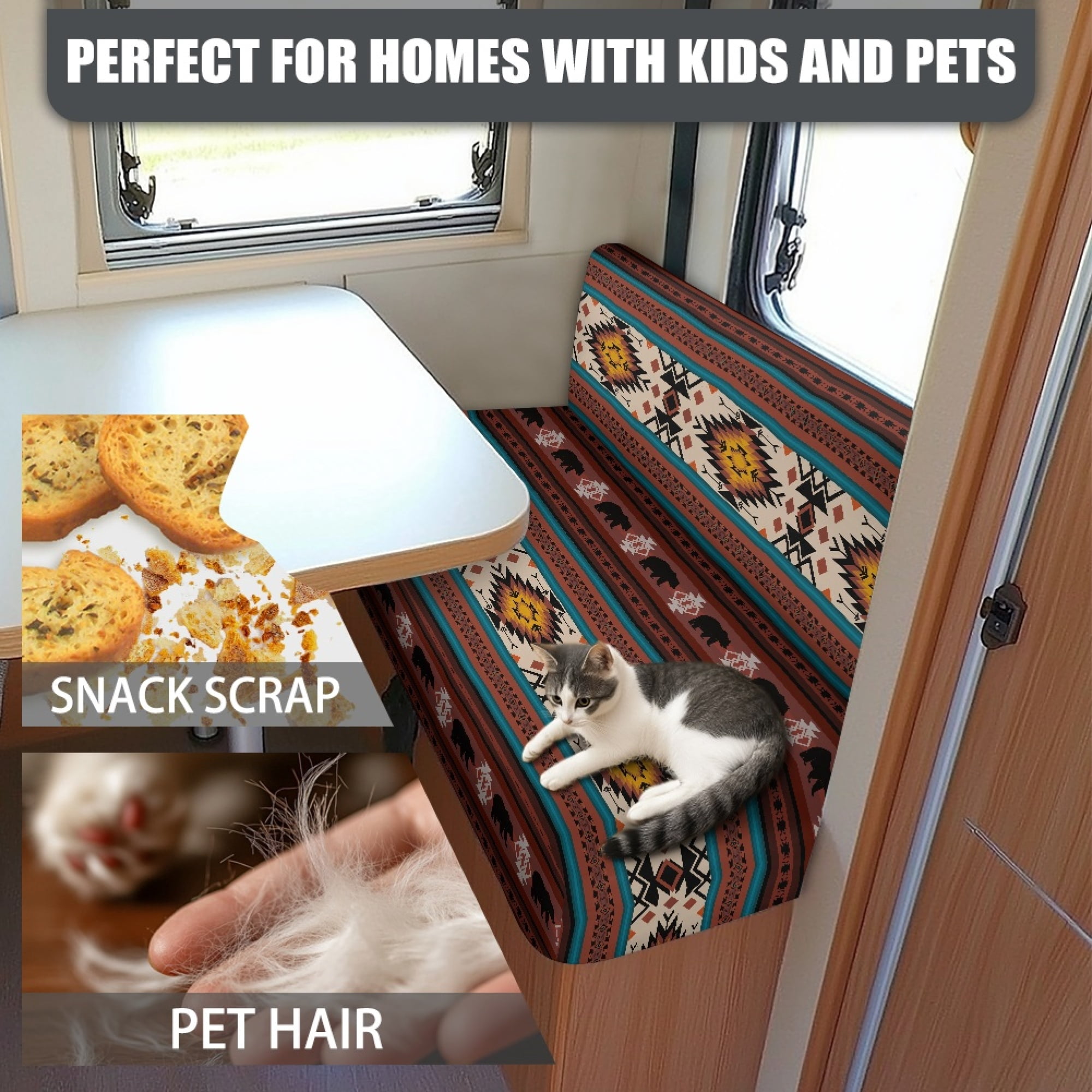 FOR U DESIGNS Bear Amercian Tribal Pattern 2 Pack RV Dinette Cushion Covers Washable Camper Cushion Slipcover Scratch-Resistant Sofa Chair Cover Camper Seat Covers Dinette Booth