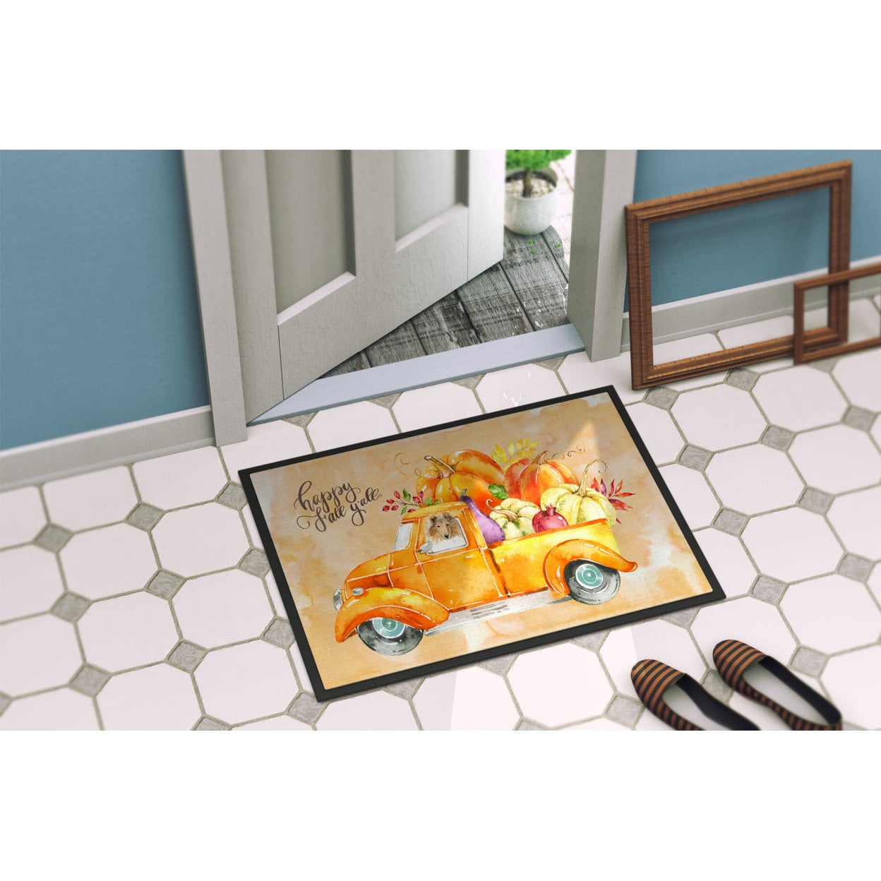 Carolines Treasures CK2630JMAT Fall Harvest Collie Door Mat Indoor Rug or Outdoor Welcome Mat 24x36 Doormat  36"L x 24"W