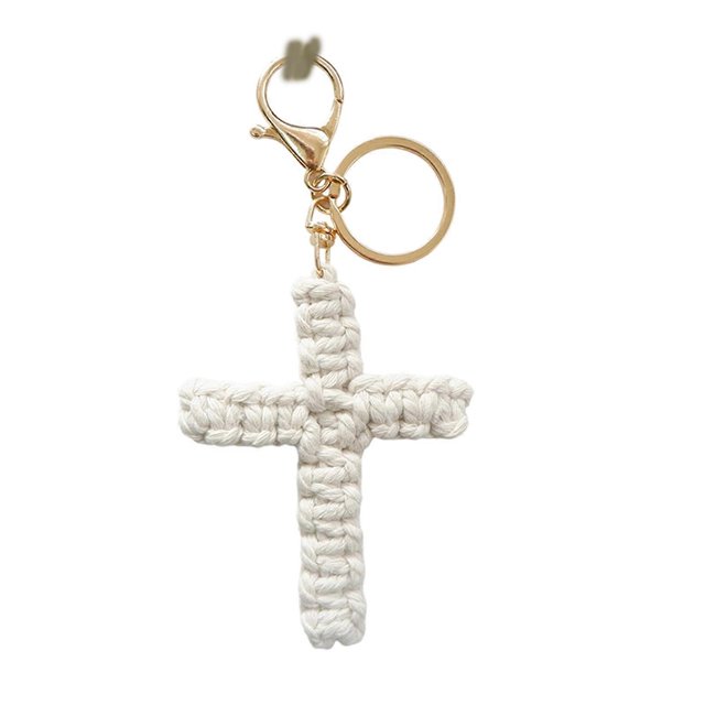 Christian Faith Keychain Crosses Carabiner Clip Handcraft Cotton Gift for Men Women Multicolor