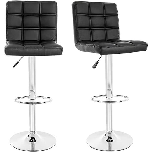 Bar Stools Set of 2,Swivel Barstools Bar Chairs PU Leather Counter Height Stool Chair Dining Chairs Adjustable with Back for Kitchen(Black)