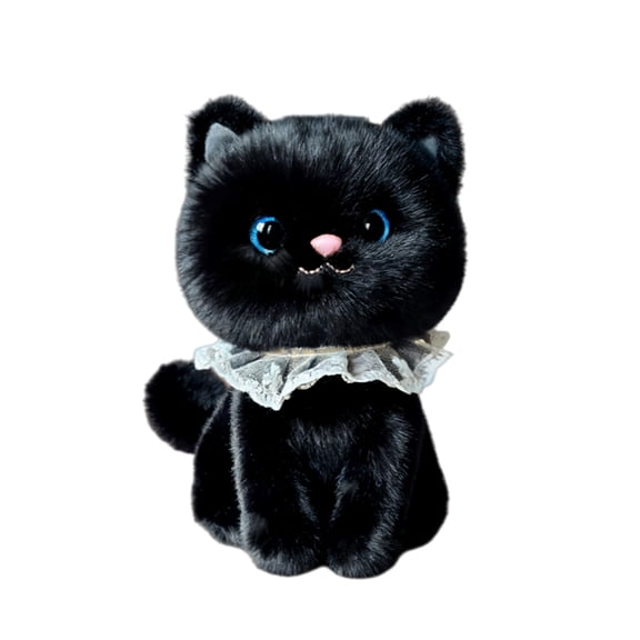 Fun Plush Black Cat Stuffed Animal, Realistic Lace Scarf Cat Plush Toy Silky Feel Cute Expression Stuffed Cat