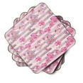 thumbnail image 2 of Watercolor Pink Flowers Grey Stripes Foam Coaster Set of 4, 2 of 3