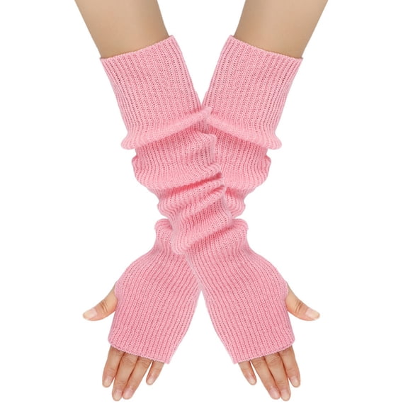 Wool Blend Arm Warmers Knitted Warm Long Fingerless Gloves Winter Soft Stretchy Mittens with Thumb Hole for Women,Christmas Gifts for Lover(15.7Inch,Pink)