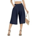 thumbnail image 2 of Promotion Sale! Women's Wide Leg Capri Pants High Waist Loose Lounge Shorts With Pockets Lightweight Comfortable Breathable Summer Casual Elastic Waist Trousers Navy XXL Size, 2 of 8