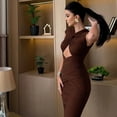 thumbnail image 3 of Women's Hollow-out Chest Wrapped Sleeveless Pleated Long Dress, Solid Color, 3 of 28