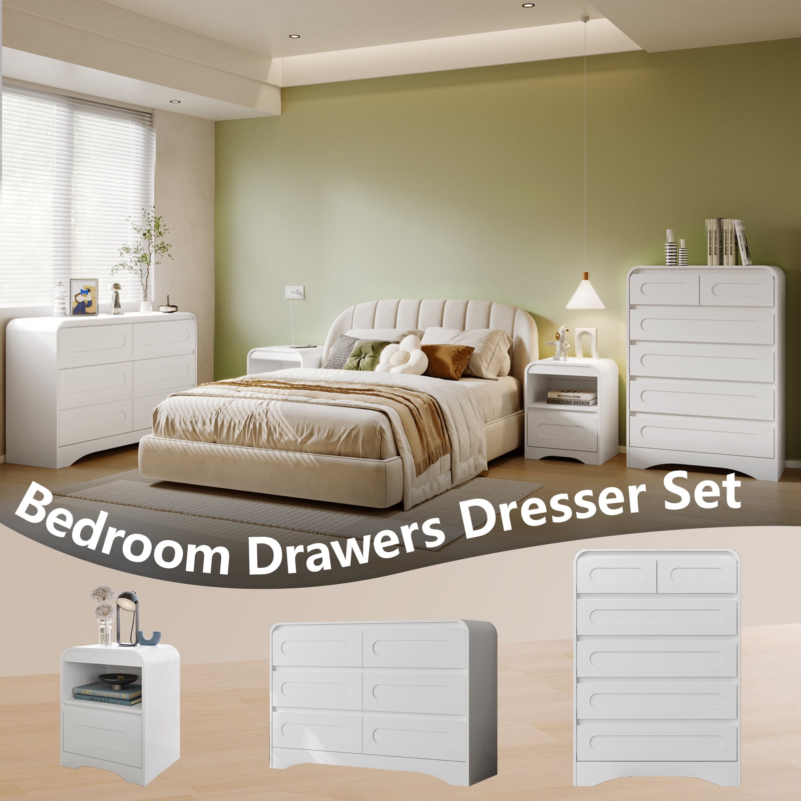 White And Gold Dresser White Dresser And Nightstand Set - 3 Pc Bedroom  Furniture With Gold Handles, 6 Drawer Dresser & 2 Nightstands, Modern  Design Dresser And Nightstand Sets