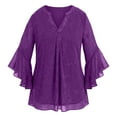 thumbnail image 4 of SERTG Girls Glitter Party Top Breathable 3/4 Sleeve V-Neck Blouse Fashion Big Kids Solid Color Spring Summer Holiday Pullover(Purple,3-4 Years), 4 of 7