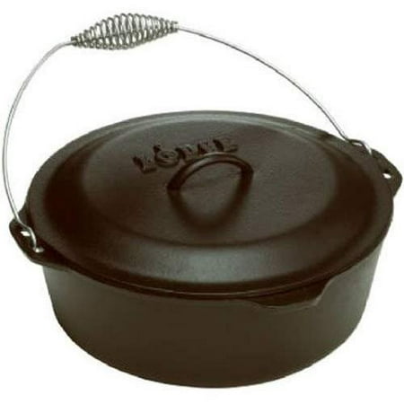 

Lodge 5 Quart Cast Iron Dutch Oven. Pre Seasoned Cast Iron Pot and Lid with Wire Bail for Camp Cooking