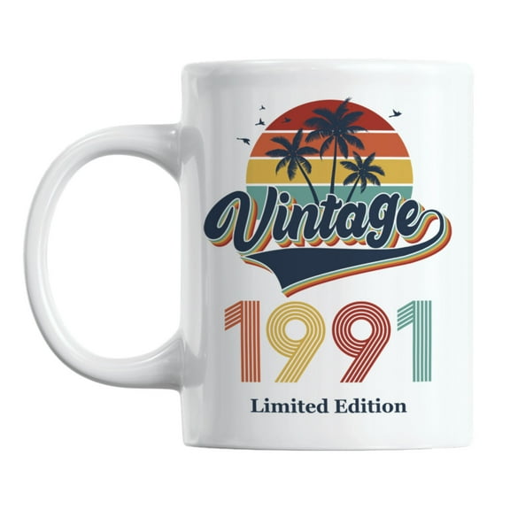 Vintage 1991 feat. Retro Sunset & Palm Trees Coffee & Tea Mug (11oz)