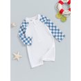 thumbnail image 5 of Hirigin Toddler Baby Boy Swimsuit Checkered One Piece Swimwear Long Sleeve Zipper Rash Guard Beach Bathing Suit, 5 of 8